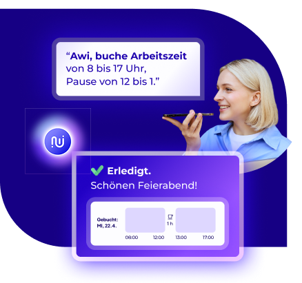 Arbeitszeiterfassung per Sprache: KI-Assistent Awi bucht Arbeitszeit mit Pause automatisch per Sprachbefehl in Worksdone