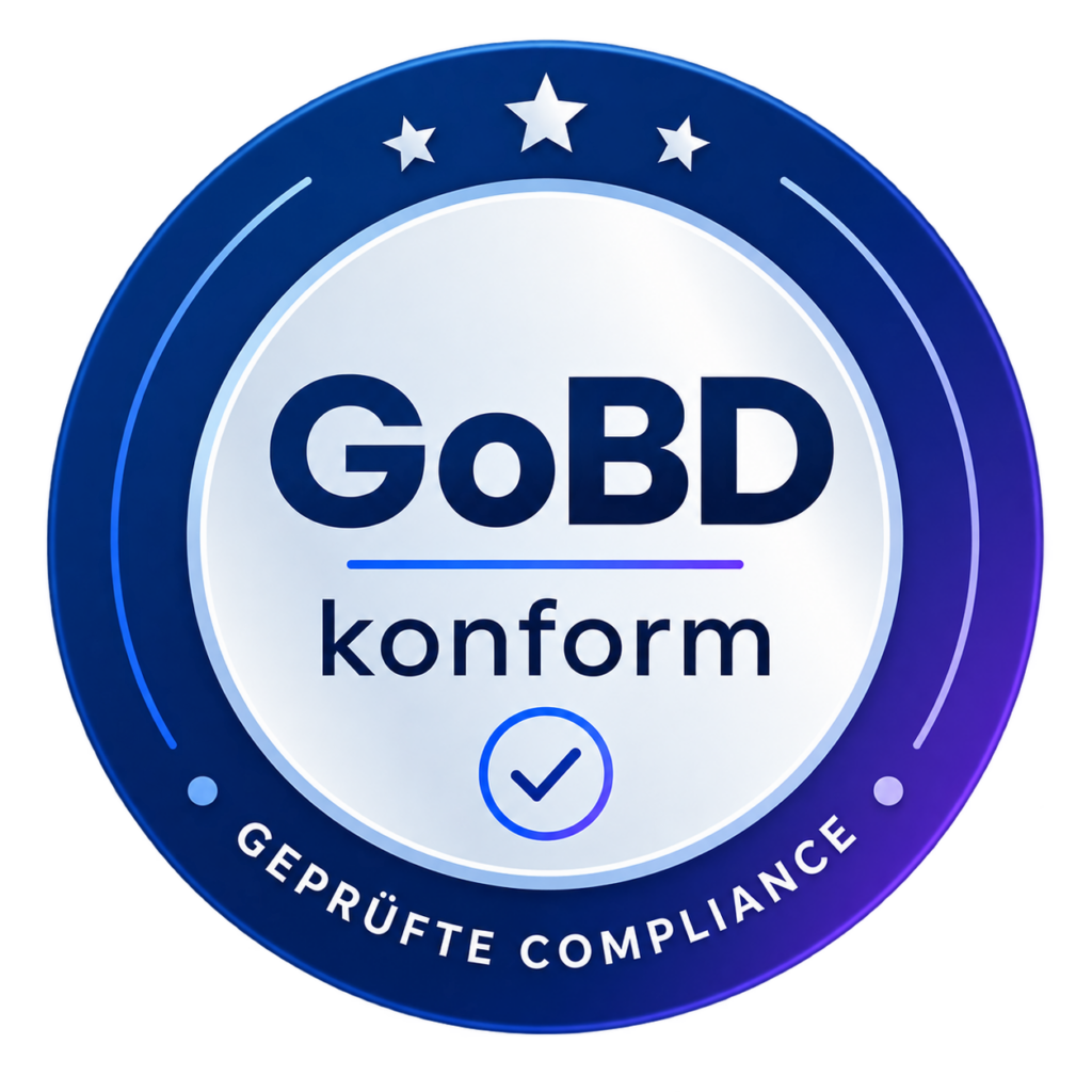 GoBD-konform Siegel als Symbol für eine ordnungsgemäße und nachvollziehbare digitale Arbeitszeiterfassung.