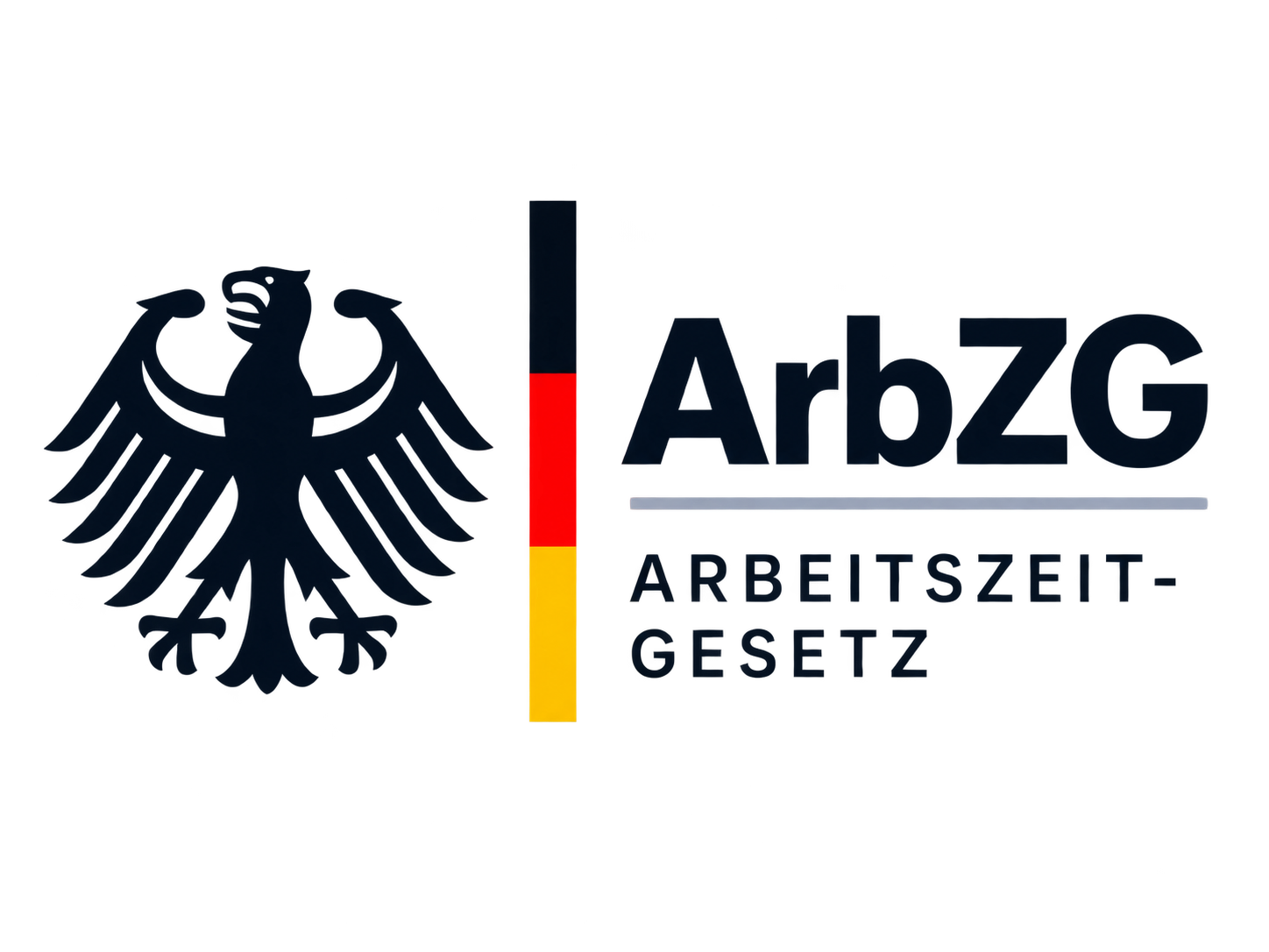 Logo zum Arbeitszeitgesetz (ArbZG) mit Bundesadler und den Farben der deutschen Flagge.