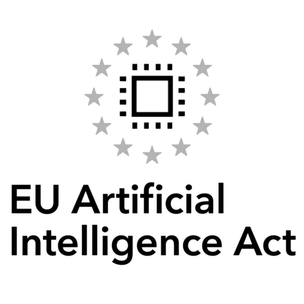 Logo des EU AI Act mit stilisiertem Mikrochip und EU-Sternen als Symbol für europäische Anforderungen an künstliche Intelligenz.